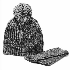 Rebecca Minkoff Marled Beanie & Armwear Set NWT Gray black white Cozy Warm